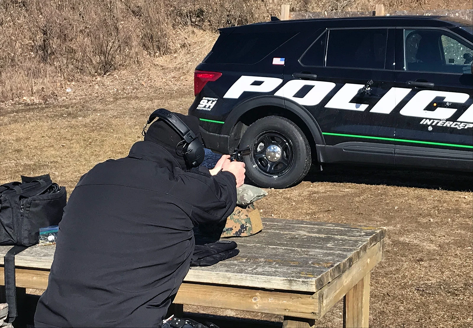 Ballistic range demonstration with a police utility vehicle