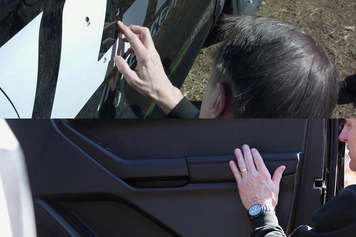 Panel integration inside a vehicle door and the finished interior trim