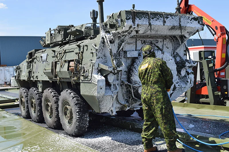 Vehicle decontamination in progress